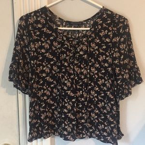 AE black floral lace up shirt